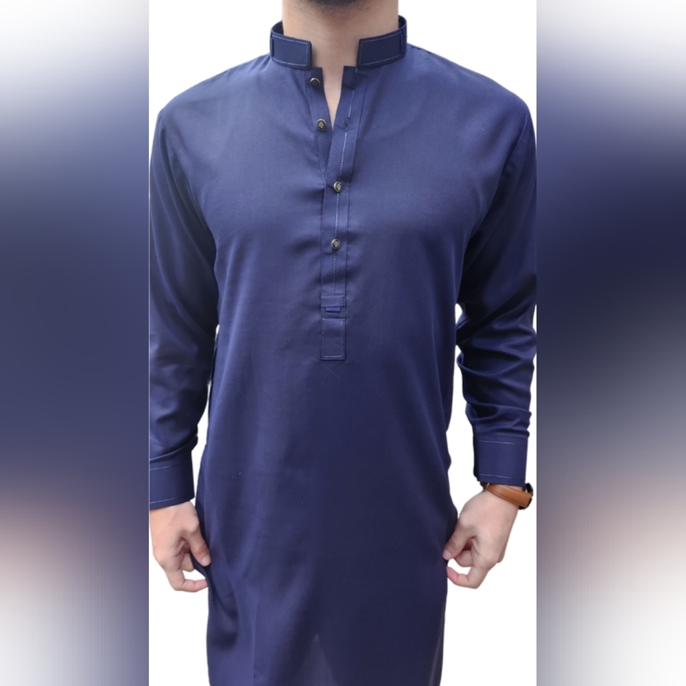 KIPS Men's Multisize Navy Blue Shalwar Kameez | Kurta Pajama | Cotton Blend
